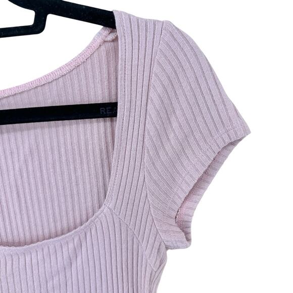 Reformation Women's Bardot Ribbed Knit Square Neck Top Sz Medium, Blush Pink - Picture 4 of 9